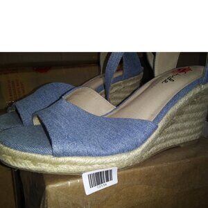 LifeStride Womens Tess Wedge Espadrille Sandals Blue Denim 10 M